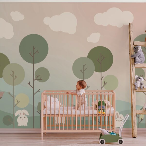Group of bunnies and trees Group of bunnies and trees