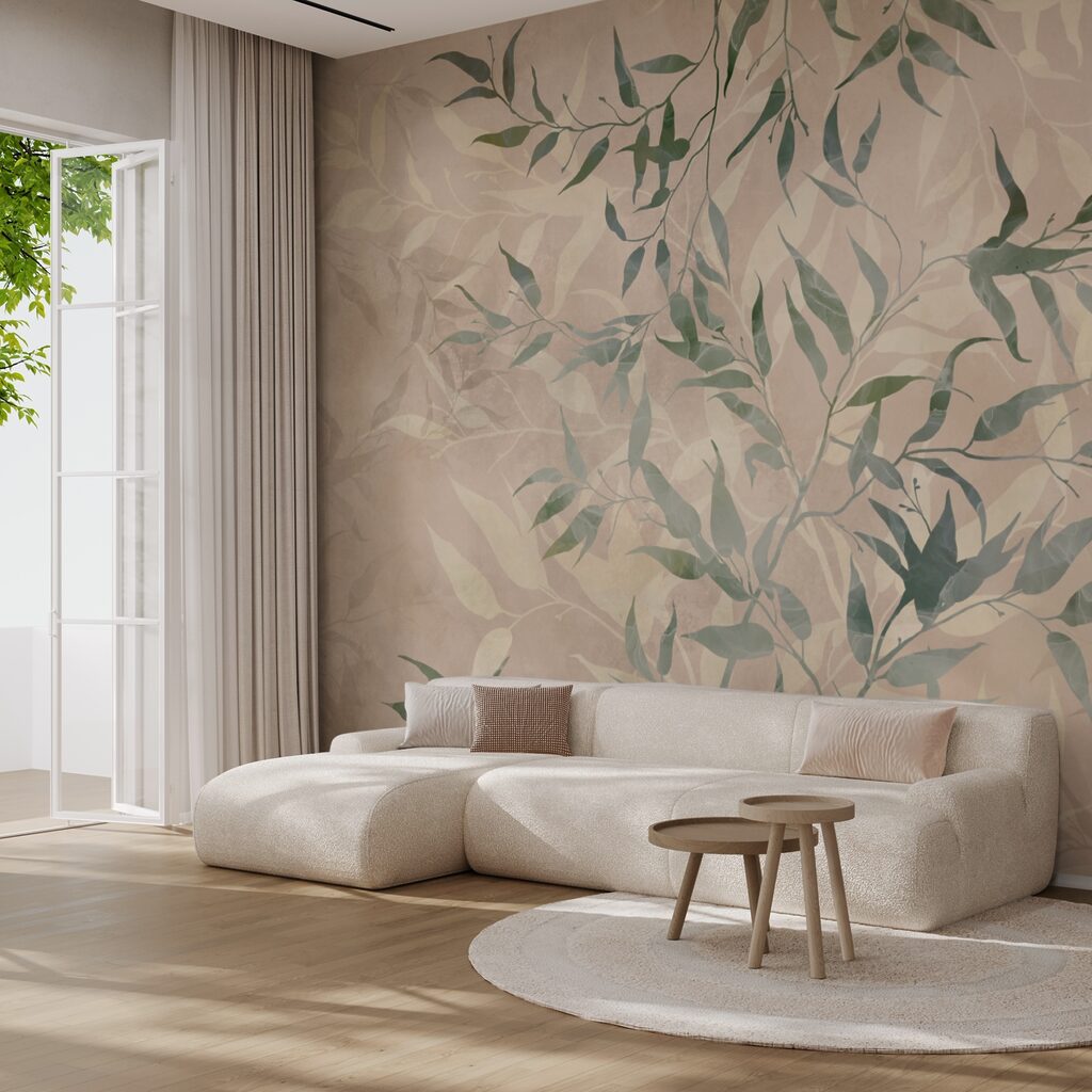 Pattern of leaves on a beige background