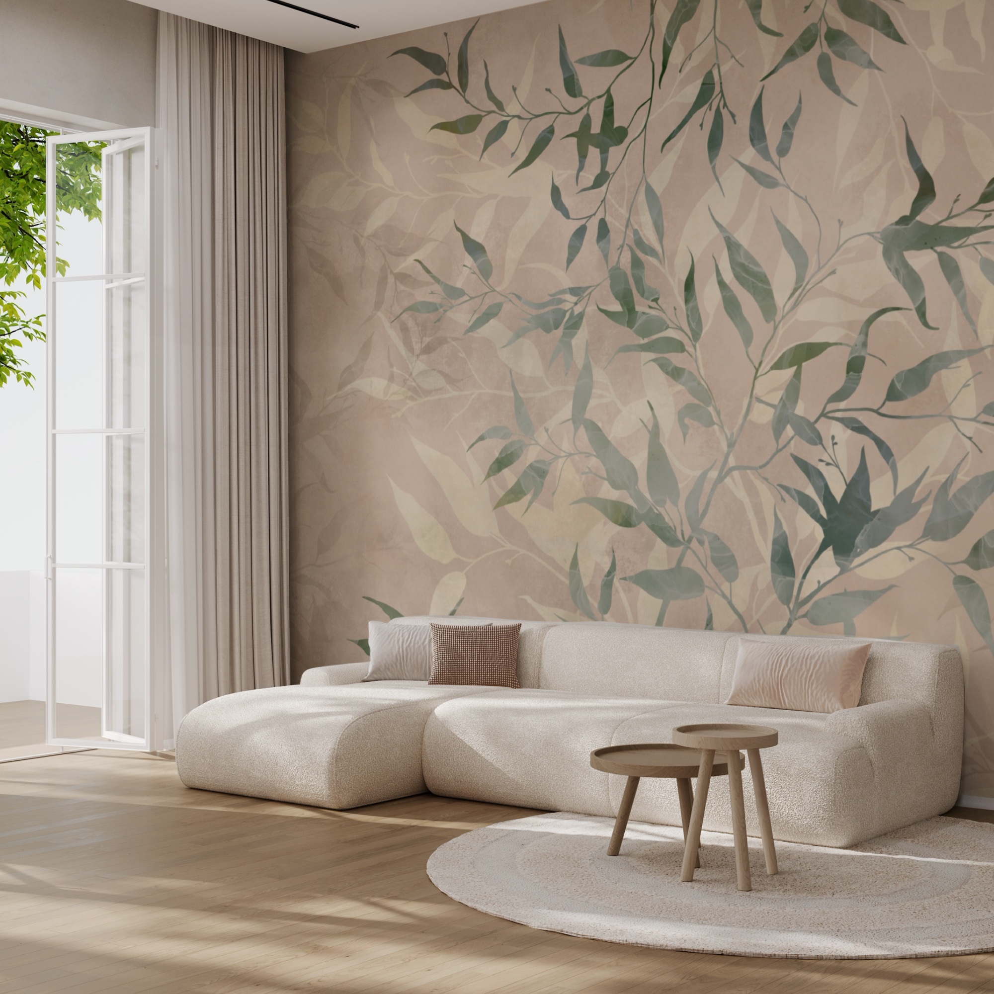 Pattern of leaves on a beige background