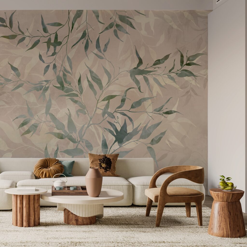 Pattern of leaves on a beige background