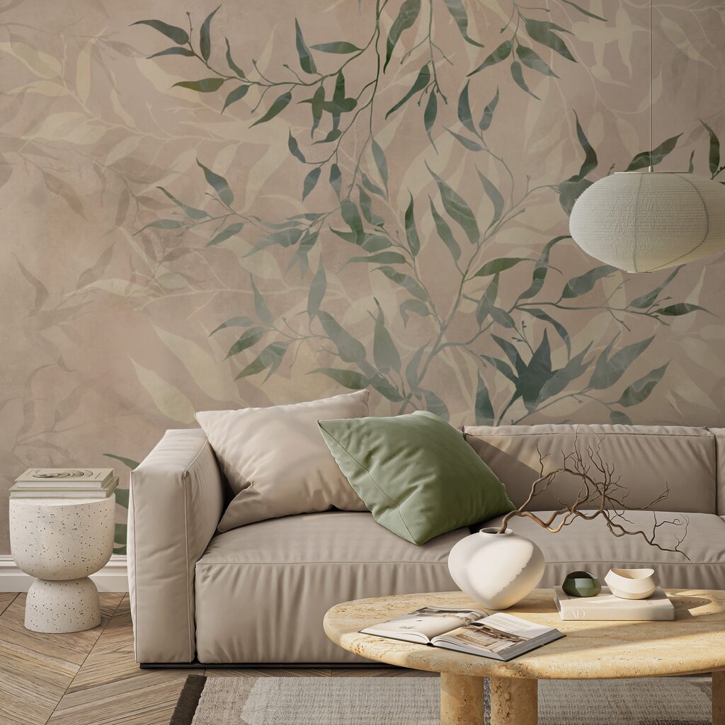 Pattern of leaves on a beige background