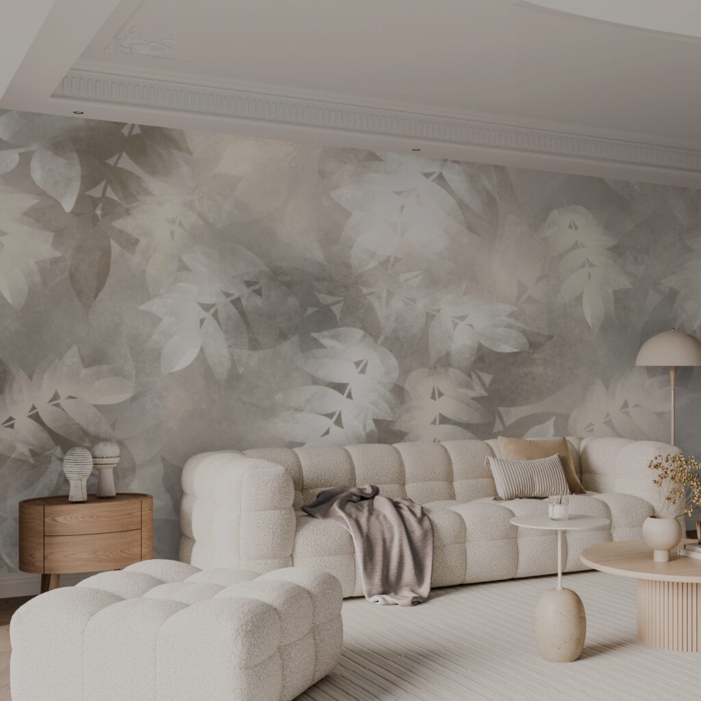 Grey and white background with leaves Grey and white background with leaves