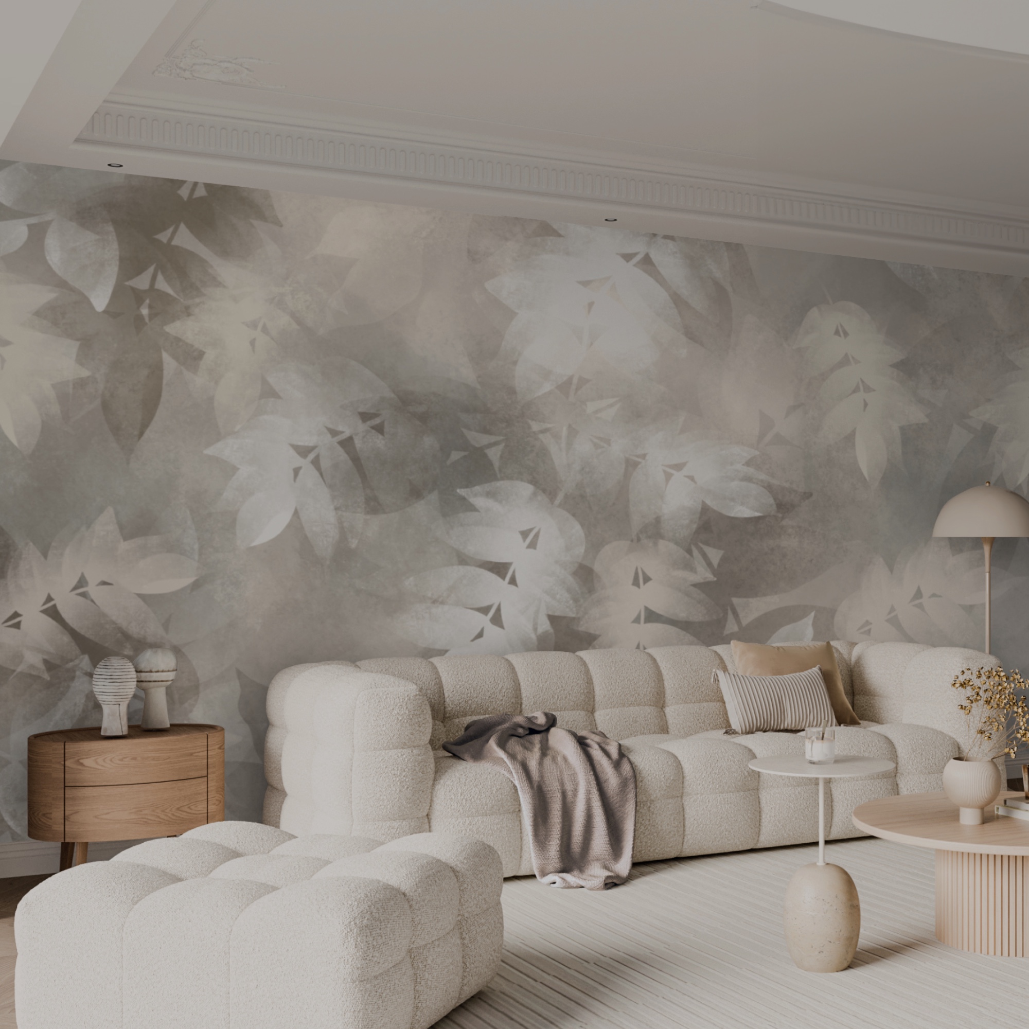 Grey and white background with leaves Grey and white background with leaves