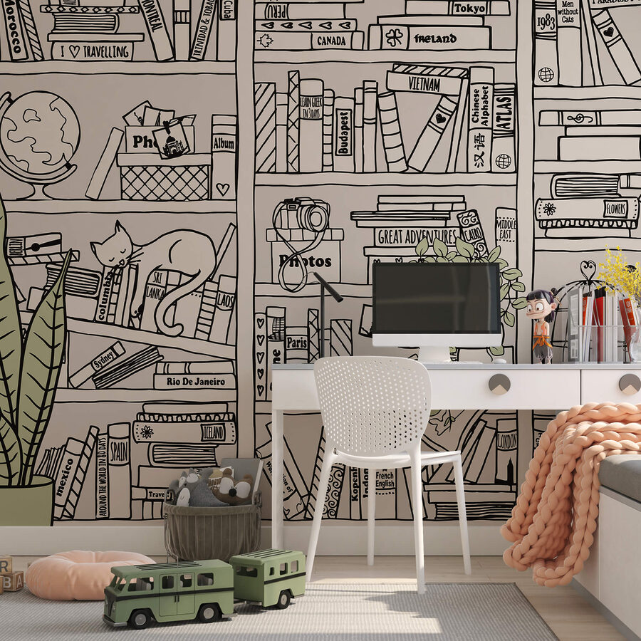 Wallpaper with books on shelves