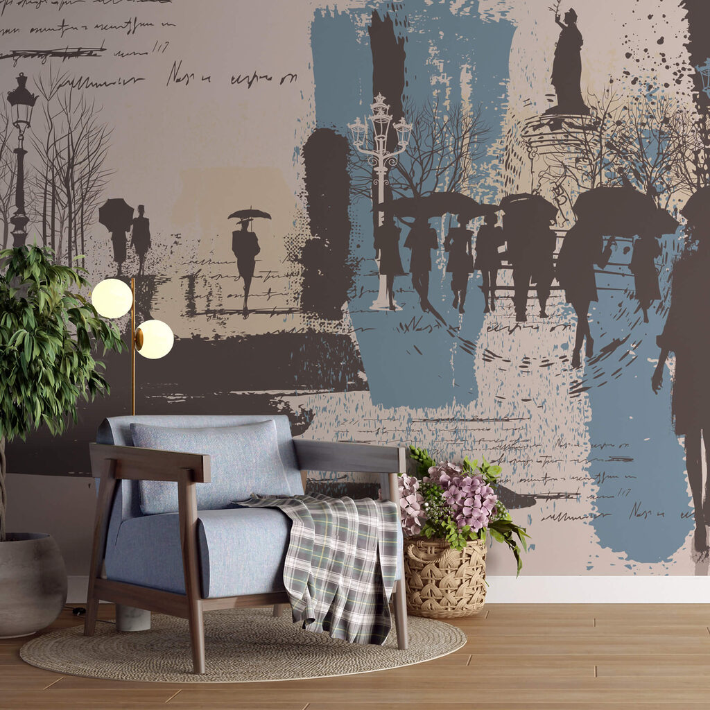 Group of people walking with umbrellas