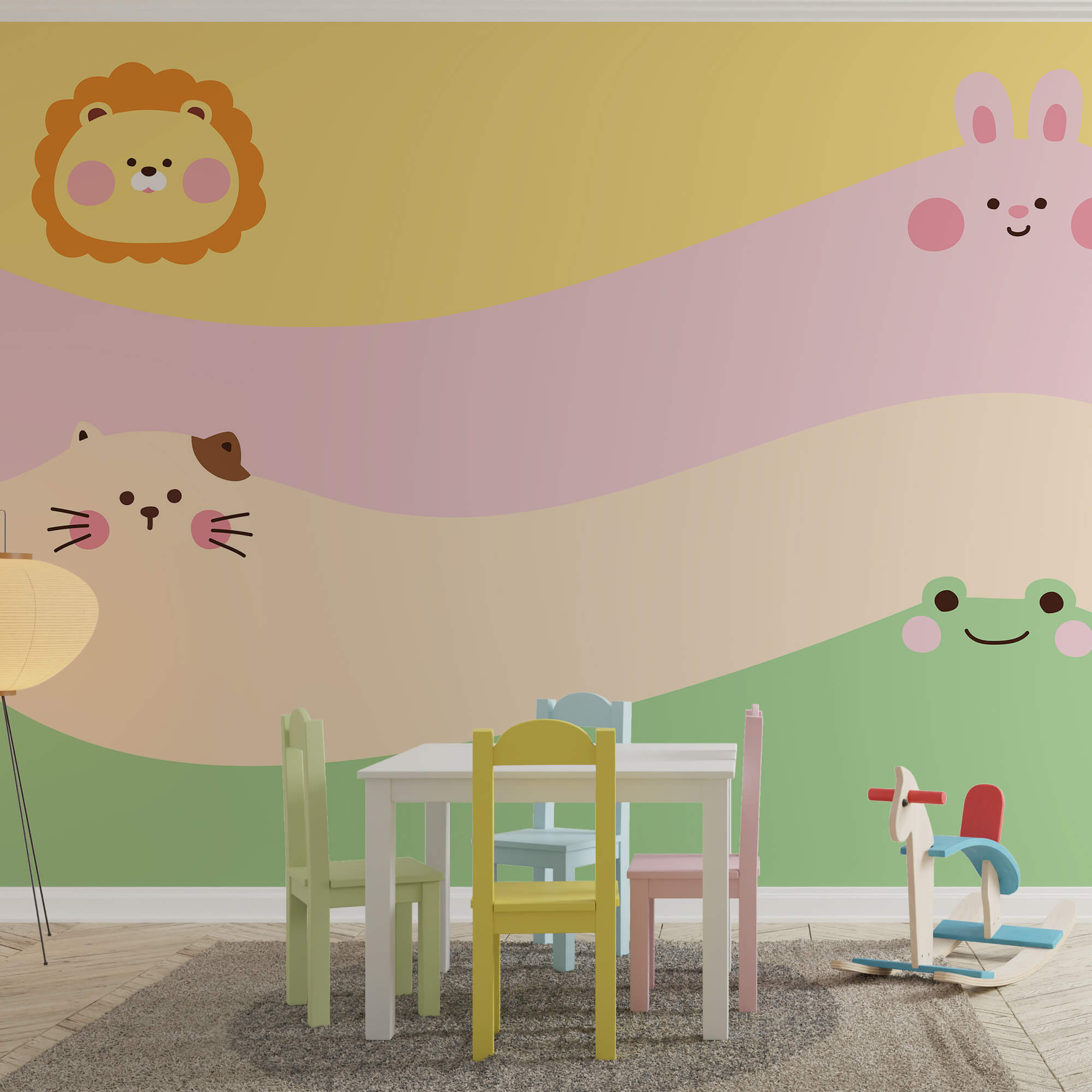 Group of animals with a lion and a lion