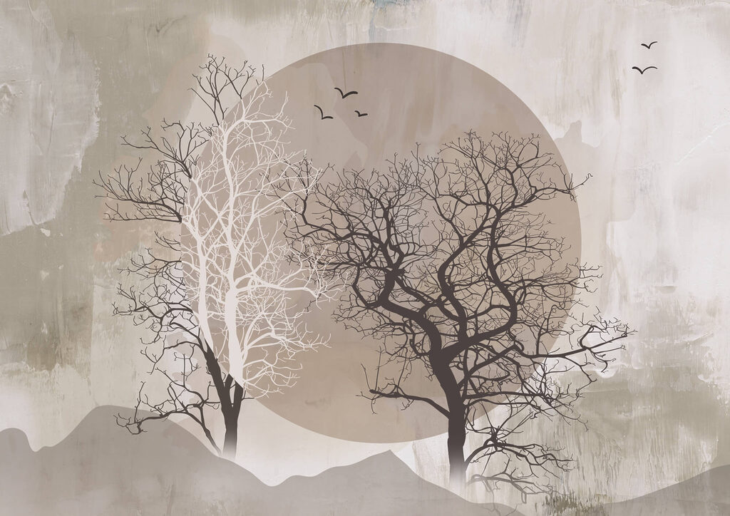 Painting of trees and a sun Painting of trees and a sun