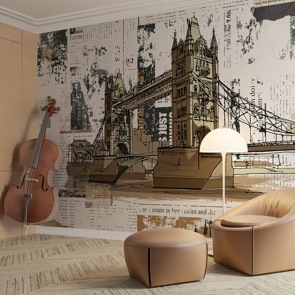 Drawing of a bridge over a river