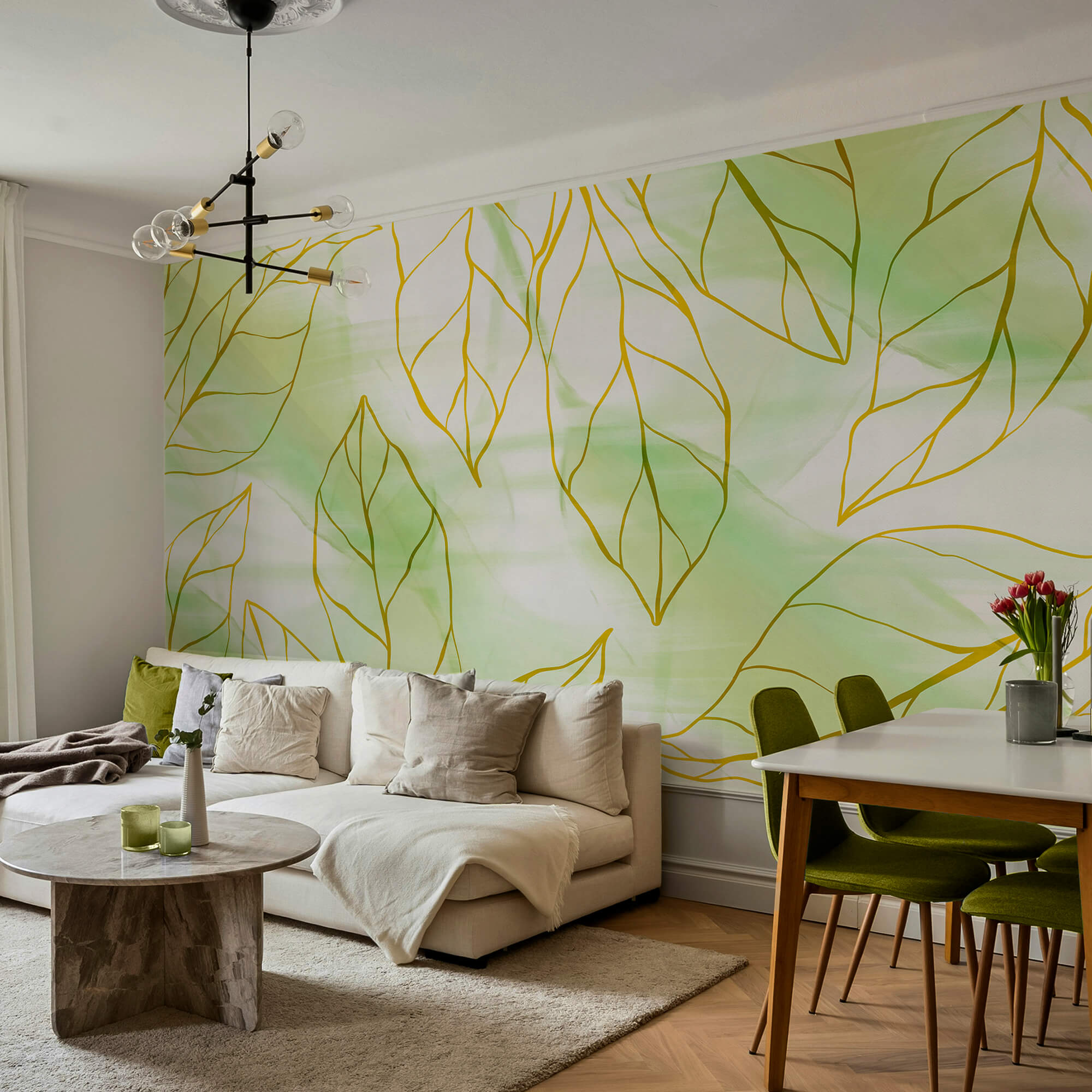 Pattern of leaves on a white surface