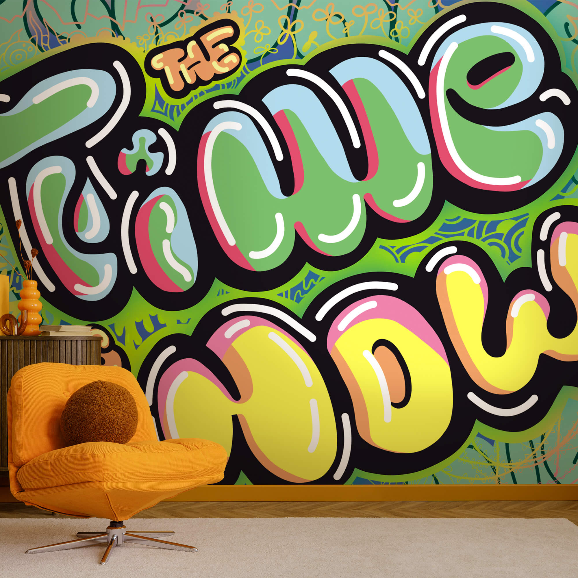 Colorful graffiti on a green background Colorful graffiti on a green background