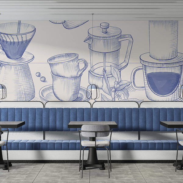 Drawing of coffee brewing process Drawing of coffee brewing process