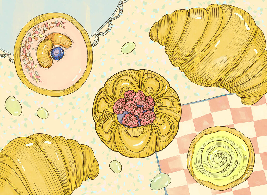 Drawing of pastries and pastries Drawing of pastries and pastries
