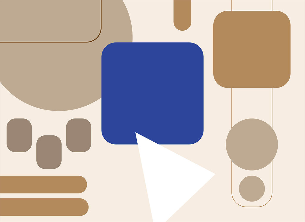 Blue and brown squares and a white arrow Blue and brown squares and a white arrow