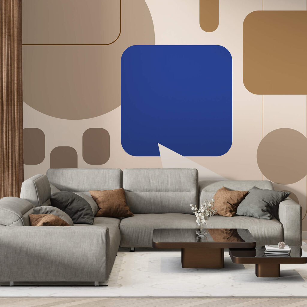 Blue and brown squares and a white arrow Blue and brown squares and a white arrow