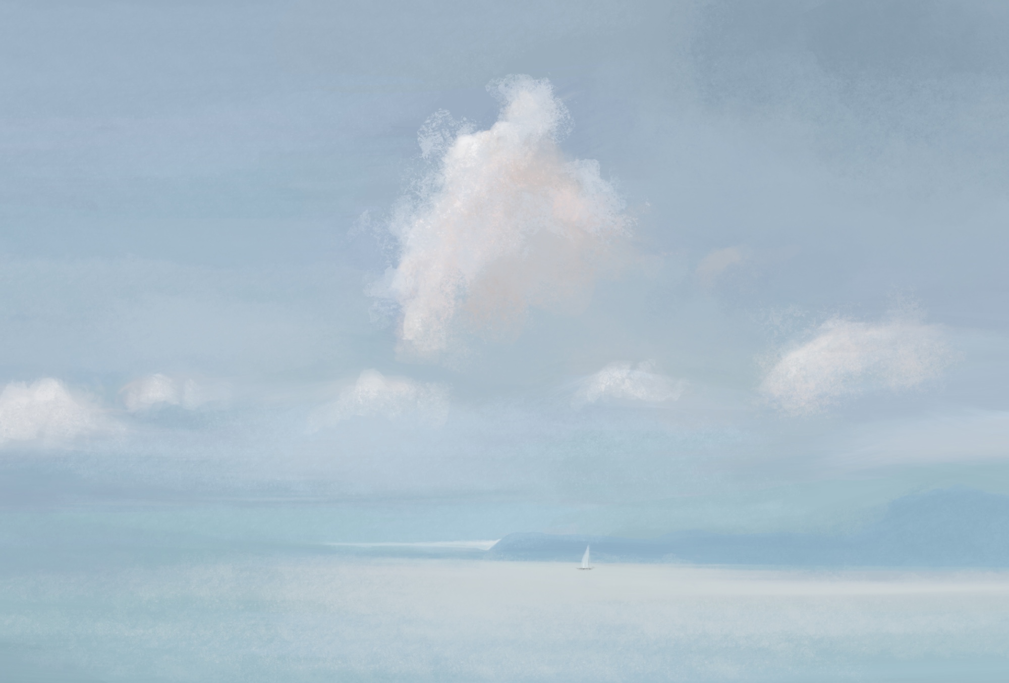 Sailboat in the middle of a body of water Sailboat in the middle of a body of water