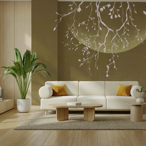 Wall murals Wall murals Tree branches with leaves and a moon (SKU: t00308v1)