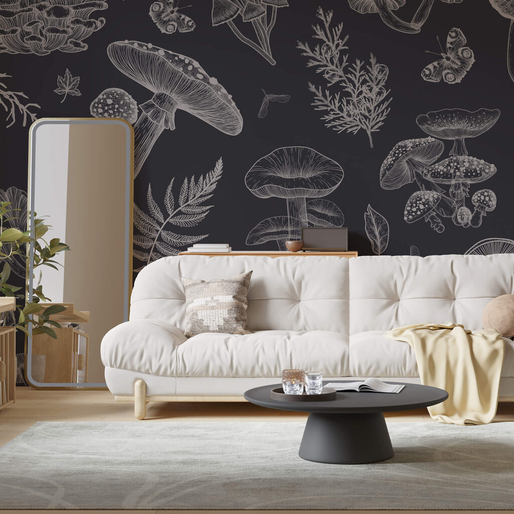 Pattern of mushrooms and leaves Pattern of mushrooms and leaves