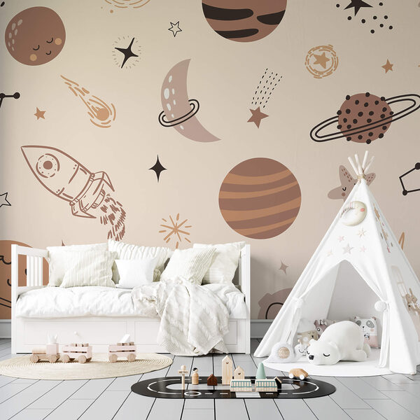Wall murals Wall murals Pattern of planets and stars (SKU: t00318)