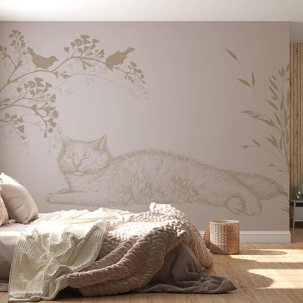 Wall murals Wall murals Cat lying on a tree branch (SKU: t00324)