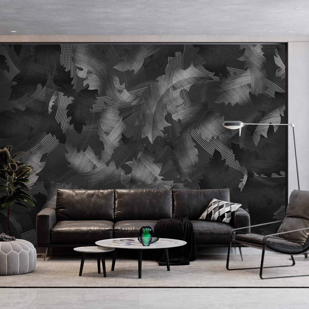 Black and white pattern with leaves Black and white pattern with leaves