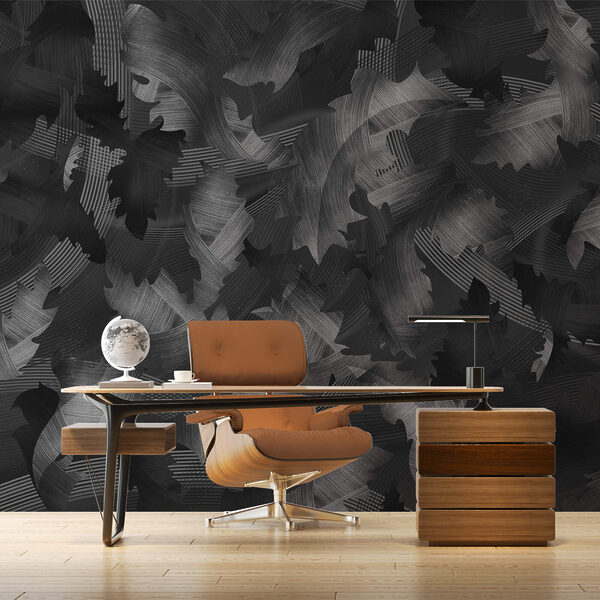 Wall murals Wall murals Black and white pattern with leaves (SKU: t00355)