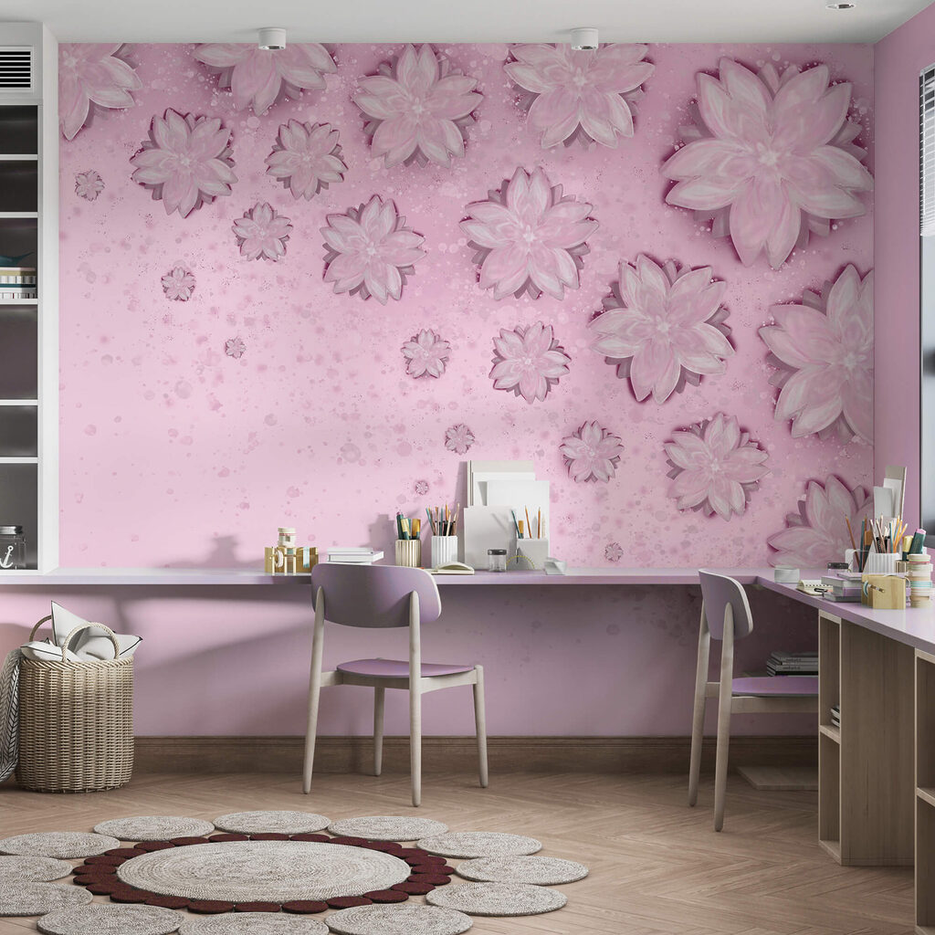 Pink background with flowers