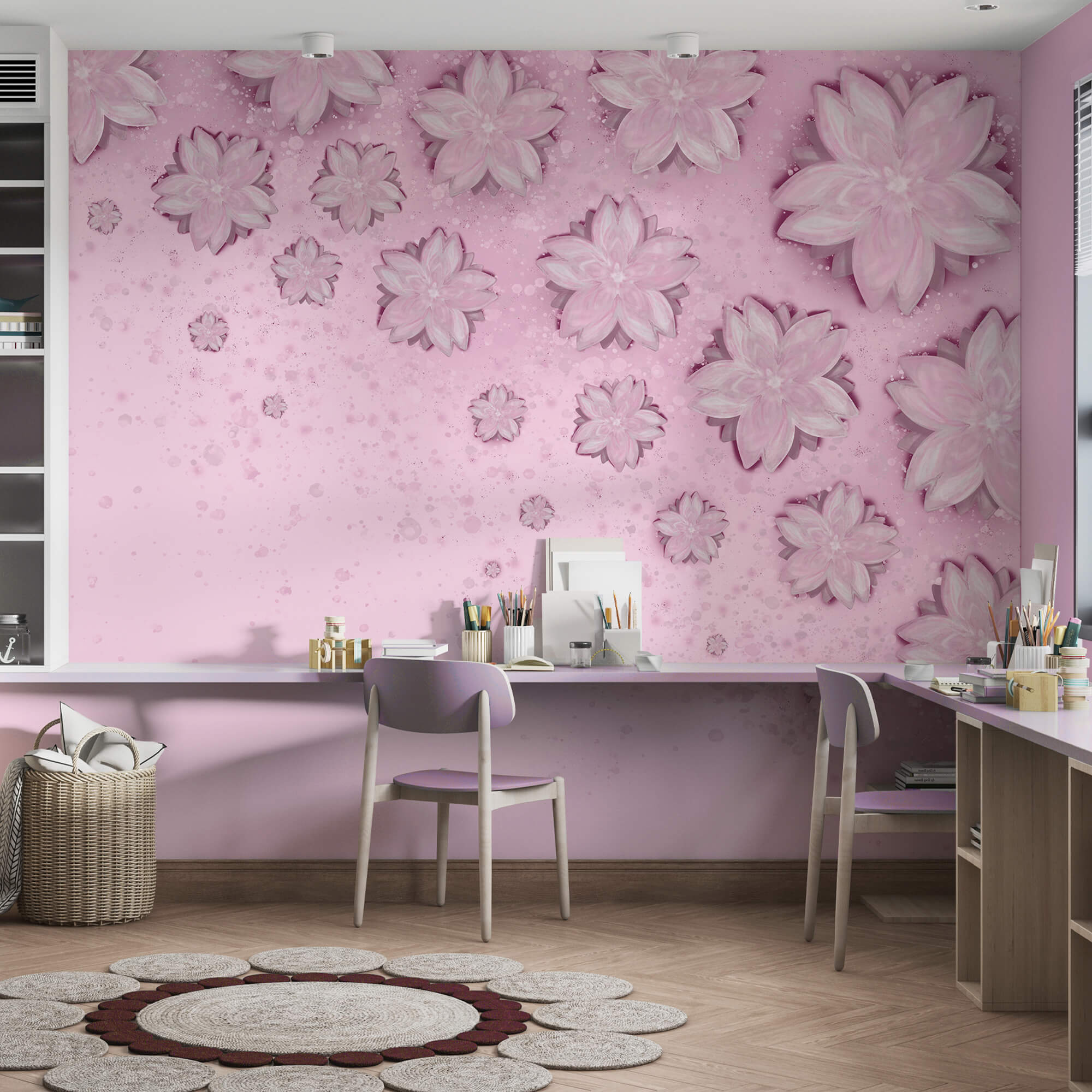 Pink background with flowers