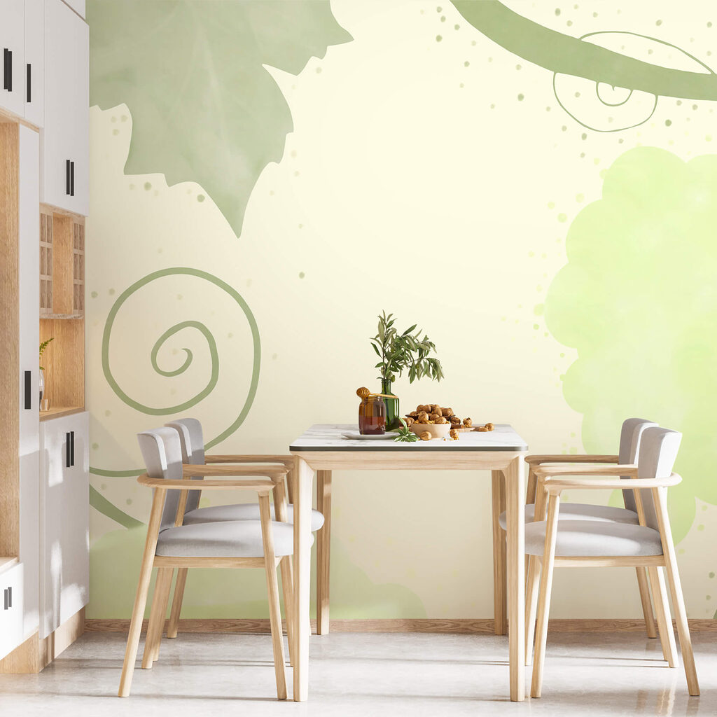 Green leaves and swirls on a white background