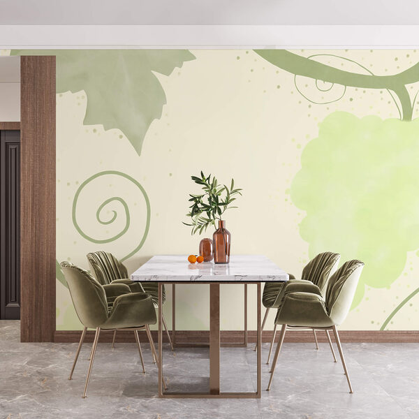 Wall murals Green leaves and swirls on a white background (SKU: t00366) Wall murals Wall murals Green leaves and swirls on a white background (SKU: t00366)