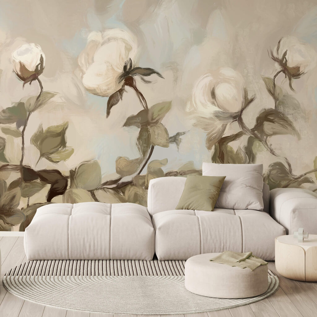 Painting of white flowers and leaves