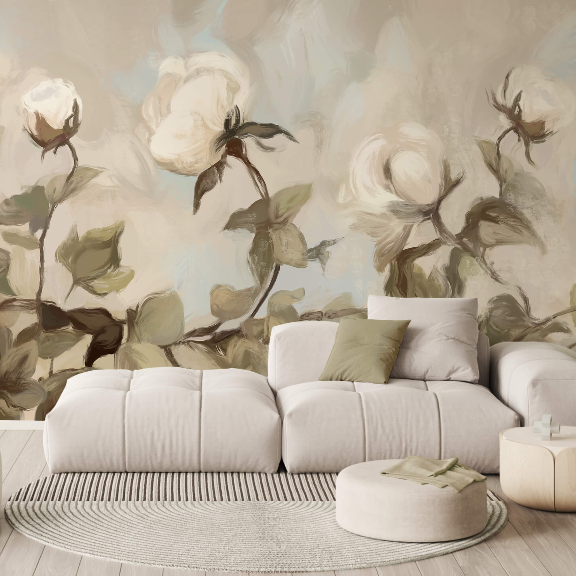 Painting of white flowers and leaves