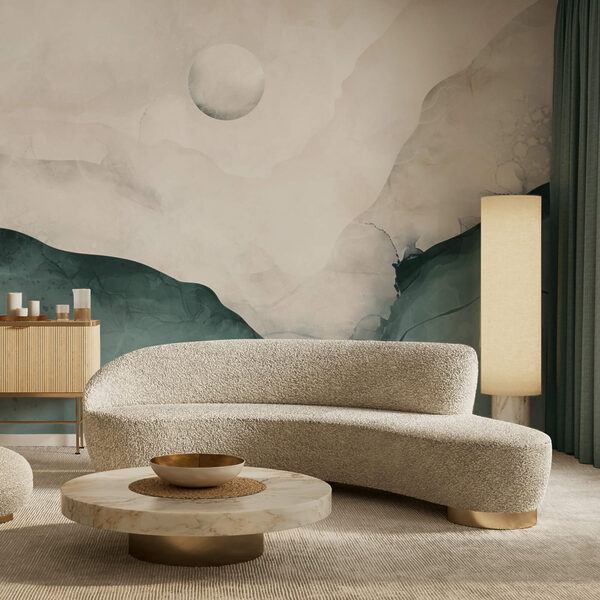 Wall murals Wall murals Painting of a mountain with a moon in the sky (SKU: t00298)