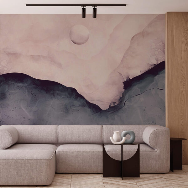 Painting of a mountain with a moon Painting of a mountain with a moon