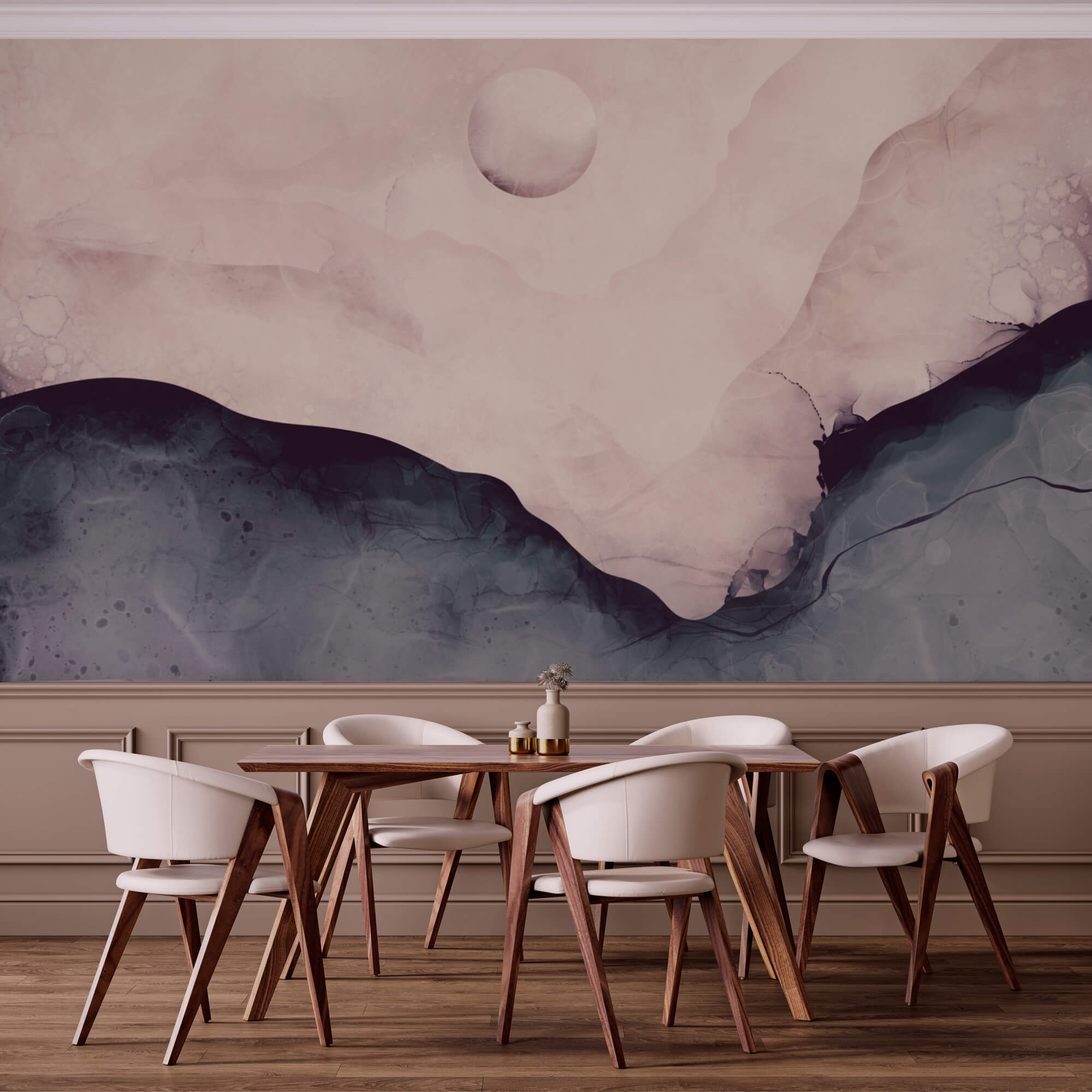 Painting of a mountain with a moon Painting of a mountain with a moon