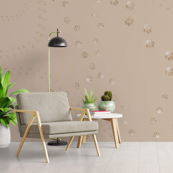 Pattern of paw prints and birds