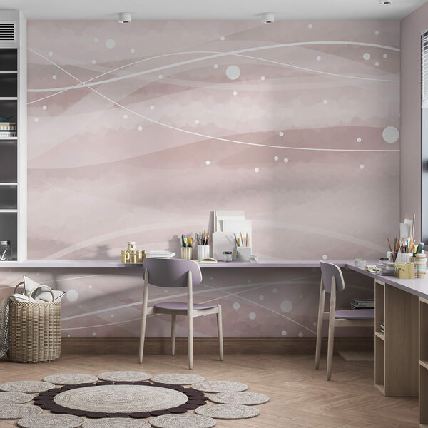 White lines and dots on a pink background