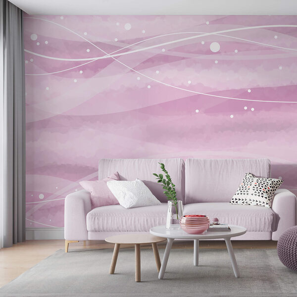 Pink background with white lines and dots