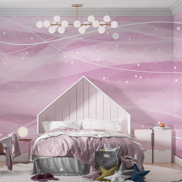 Pink background with white lines and dots