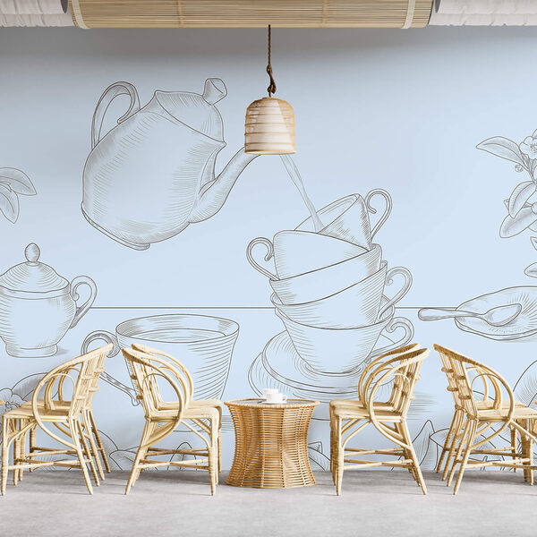 Teapot pouring into a stack of teacups