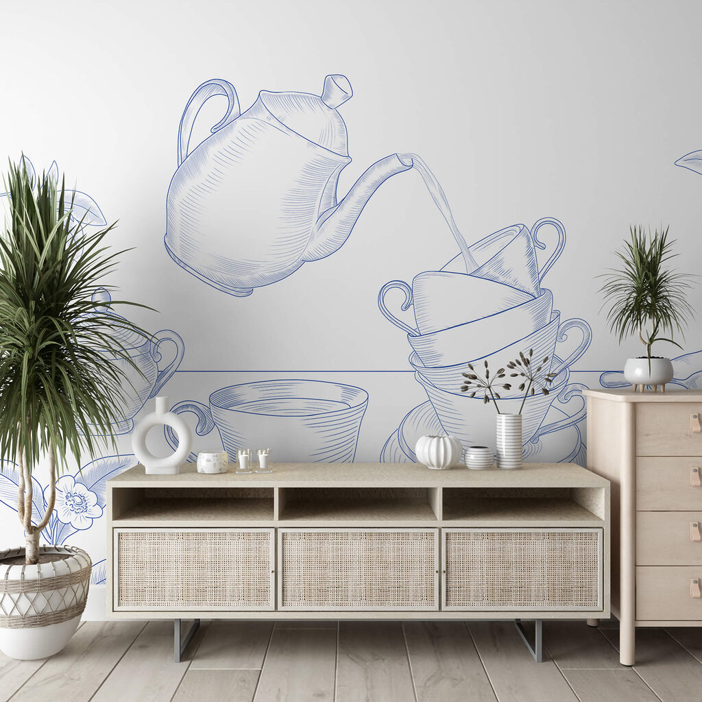 Teapot pouring into a stack of teacups Teapot pouring into a stack of teacups