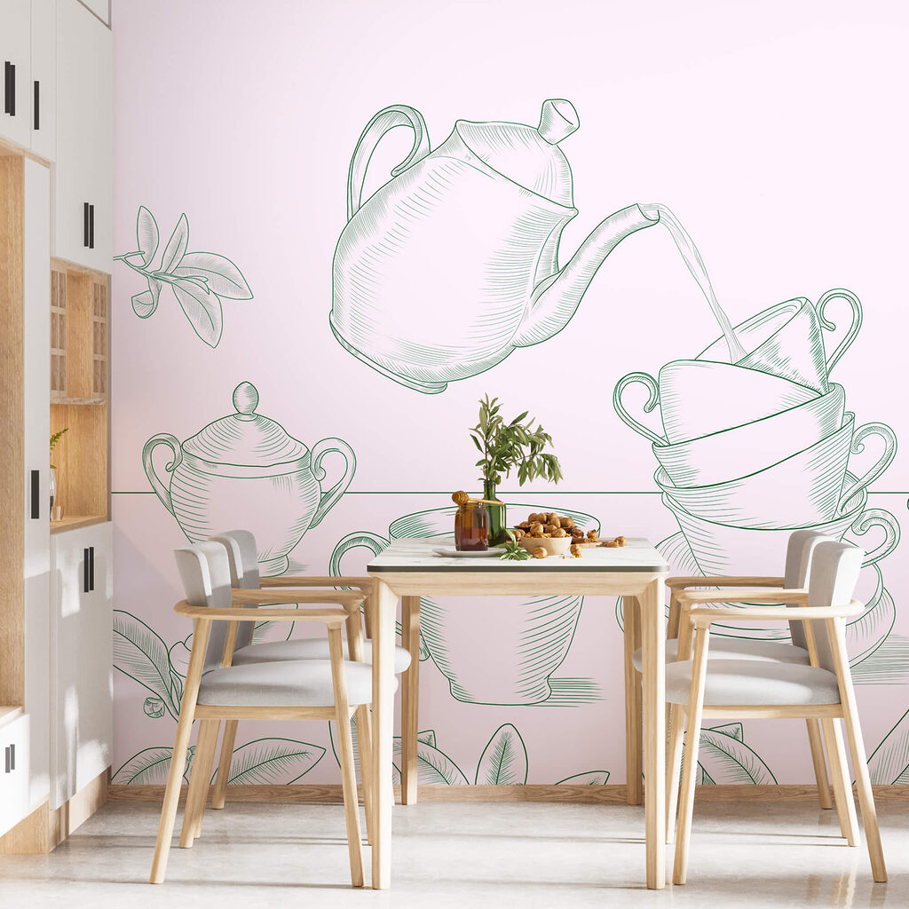 Teapot pouring tea into a stack of teacups Teapot pouring tea into a stack of teacups