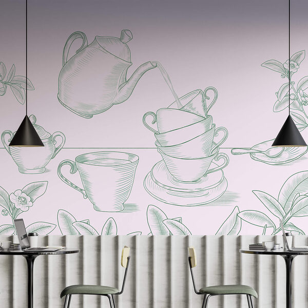 Teapot pouring tea into a stack of teacups Teapot pouring tea into a stack of teacups