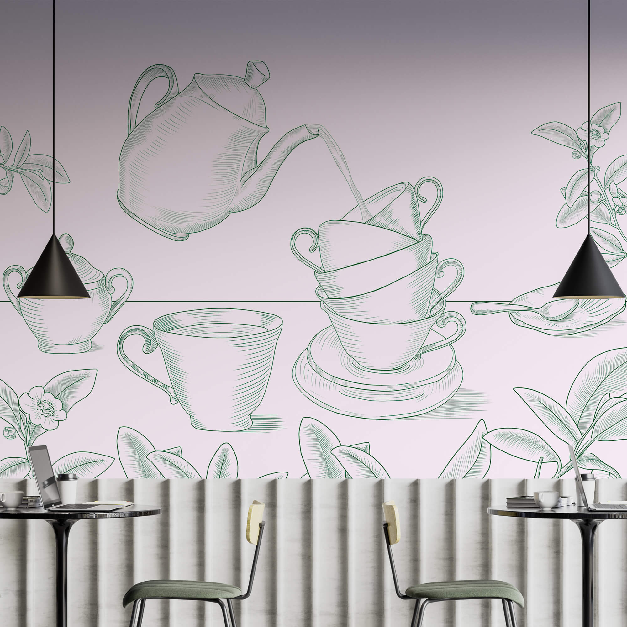 Teapot pouring tea into a stack of teacups Teapot pouring tea into a stack of teacups