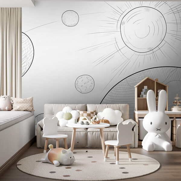 Wall murals Wall murals Drawing of planets and sun (SKU: t00419)