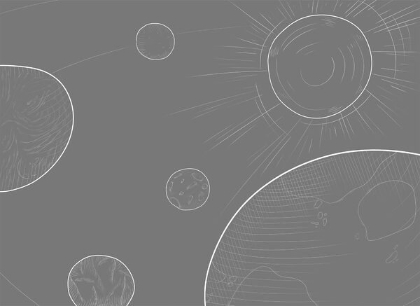 Grey background with circles and sun Grey background with circles and sun