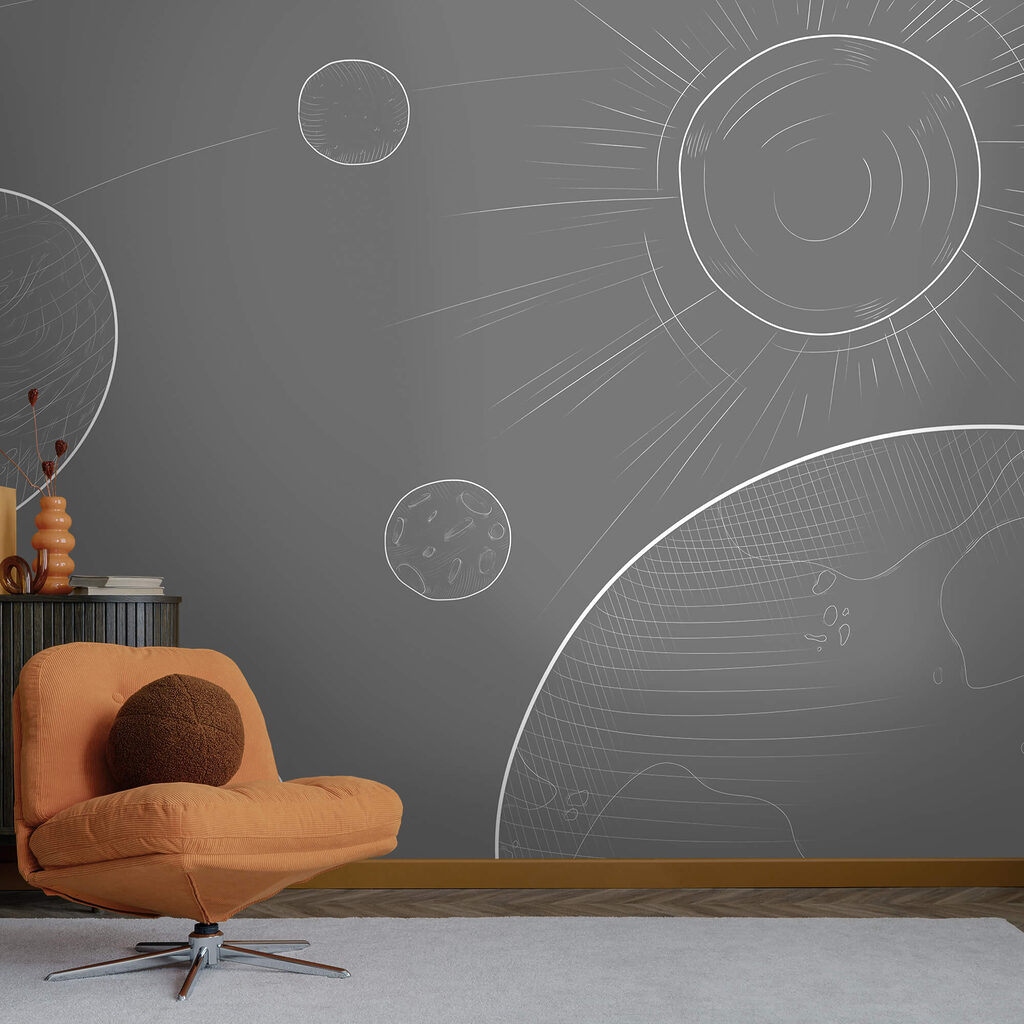 Grey background with circles and sun Grey background with circles and sun