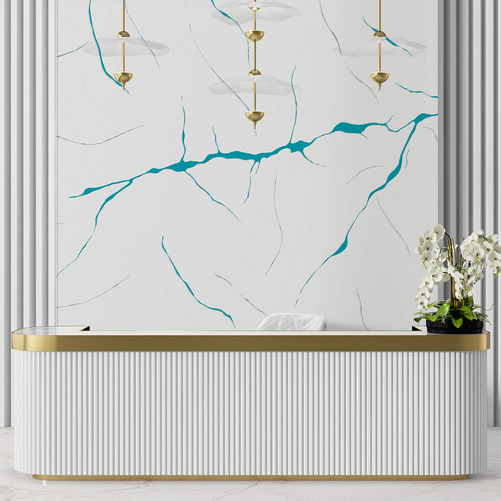 Blue lines on a white surface