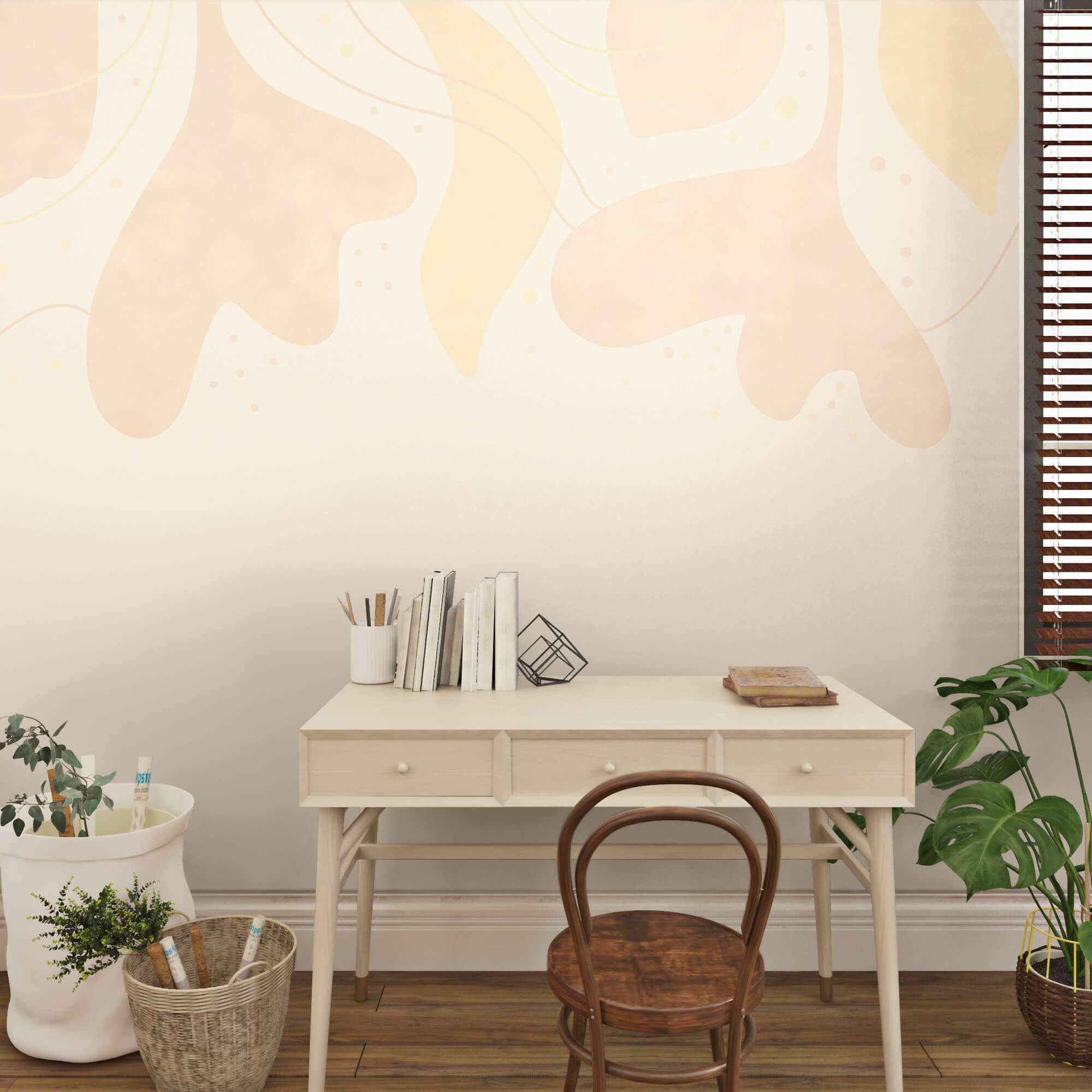 Gentle pastel leaves on soft backdrop