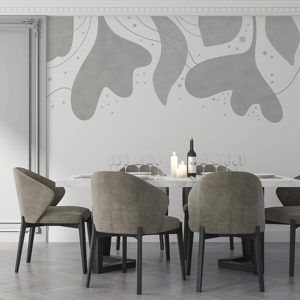 Wall murals Wall murals Grey and white background with leaves (SKU: t00428v1)