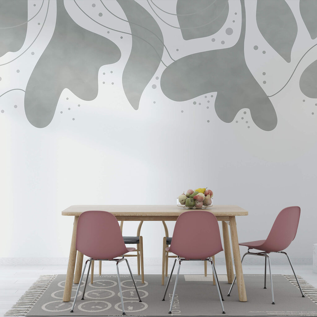 Grey and white background with leaves